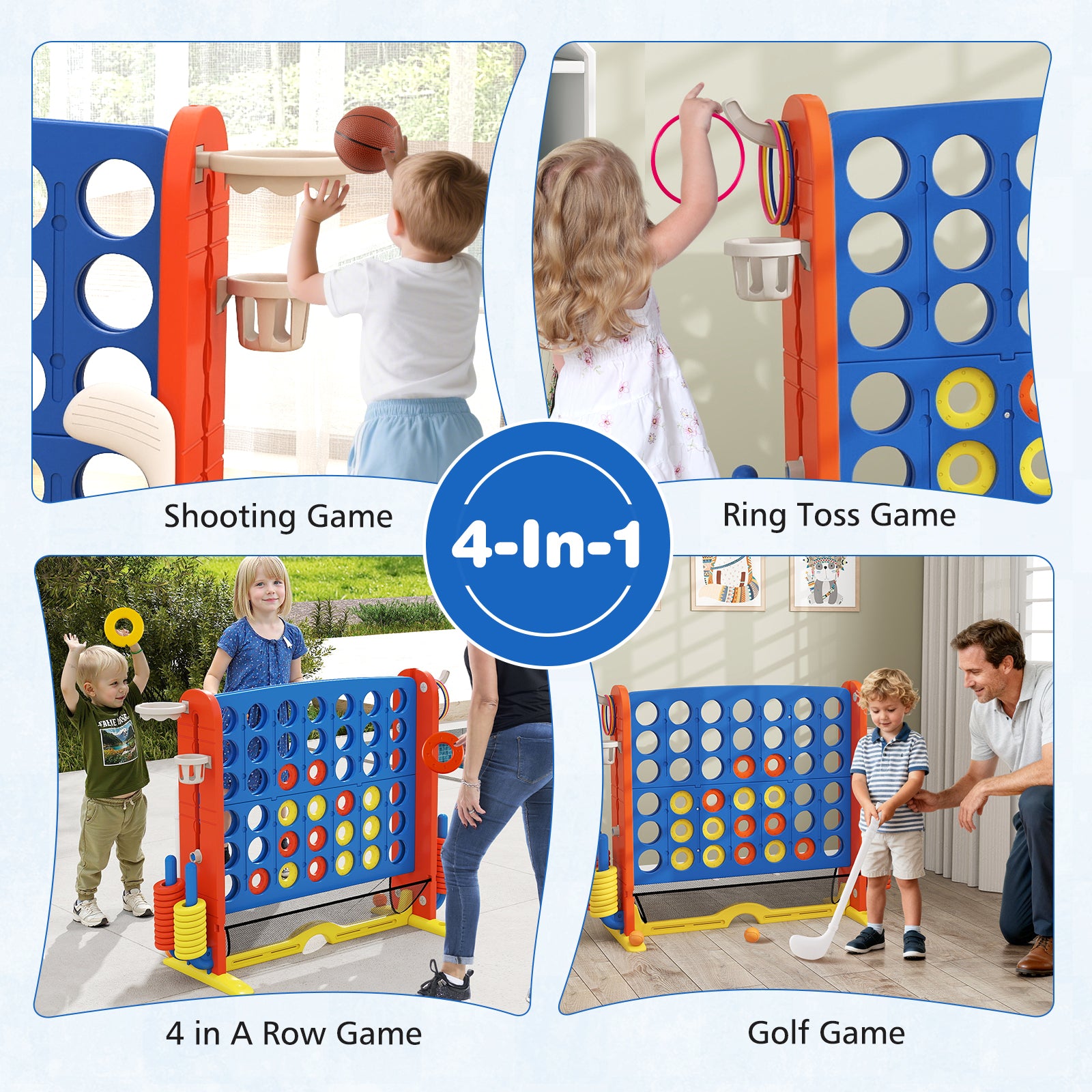 Jumbo 4-in-a Row Game Set with Basketball Hoop and 42 Rings-Navy