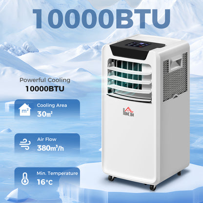 HOMCOM 10000 BTU Air Conditioning Unit, 3-in-1 Portable Air Conditioner, Dehumidifier, Cooling Fan with Remote Control, LED Display, 2 Speeds, 24H Timer, Window Venting Kit, 30mÂ²