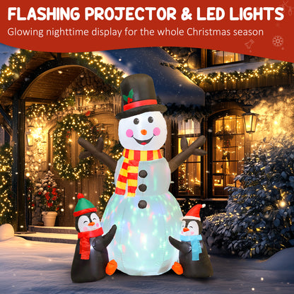 Outsunny 6FT Christmas Inflatables Snowman & Penguins with Built-in LED Lights and Flashing Projector Light, Blow Up Christmas Inflatable Decoration for Indoor Outdoor Decor, Garden