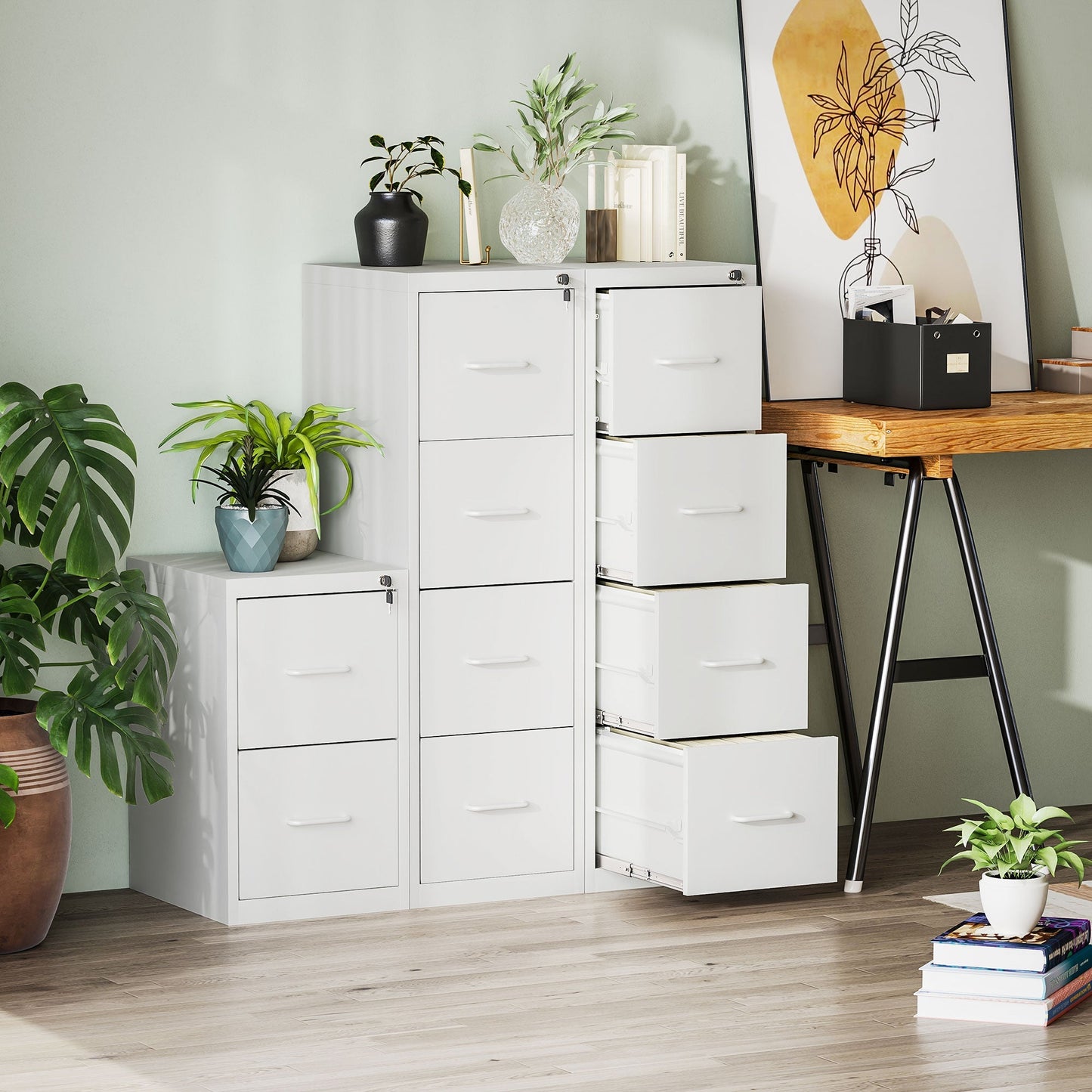 HOMCOM Four-Drawer Modern Steel Filing Cabinet - White