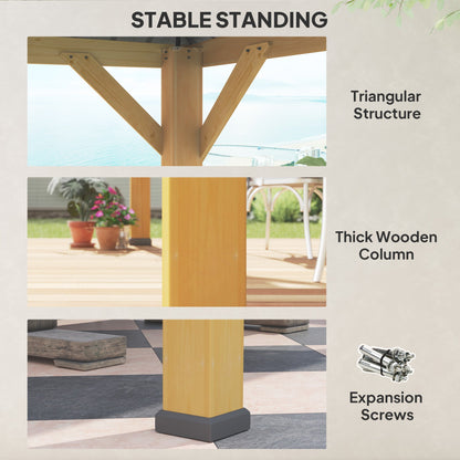Outsunny 3x(3)M Outdoor Hardtop Gazebo Canopy with 2-Tier Roof and Solid Wood Frame, Outdoor Patio Shelter for Patio, Garden, Grey
