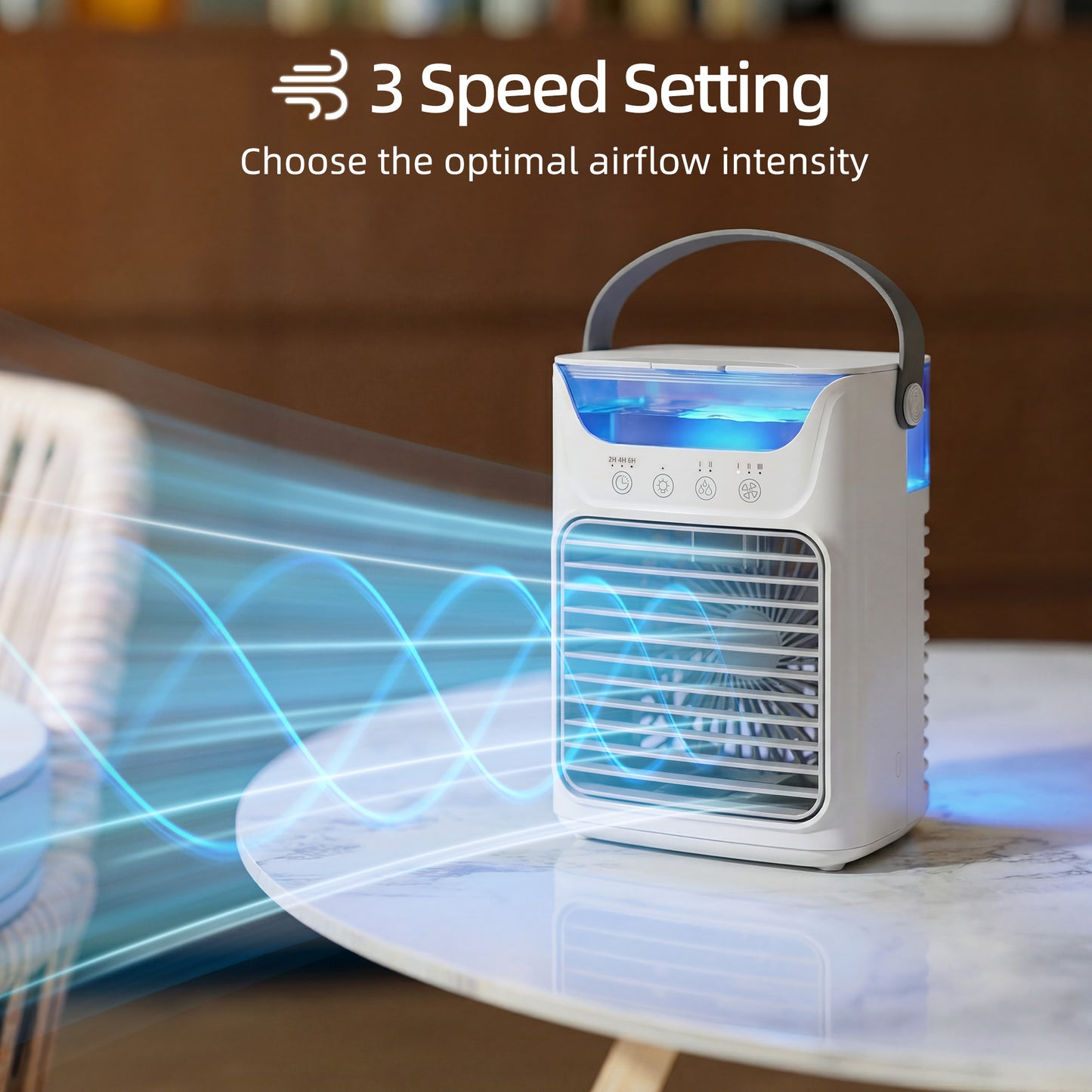 HOMCOM Air Cooler with Adjustable Head, Portable Air Conditioner with 3 Wind Speed, 2 Cool Mist, RGB Light, Grey