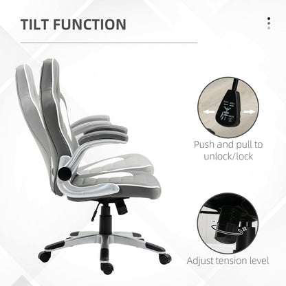 Vinsetto Computer Gaming Chair, Office Desk Swivel Chair, PU Leather Racing Chair with 90¡ Flip-up Armrest, Adjustable Height and Rolling Wheels, Grey