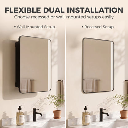 HOMCOM 50.8 x 11.6 x 71 cm Bathroom Mirror Cabinet, Wall Cabinet with Adjustable Shelves, Wall-Mounted or Recessed, Black