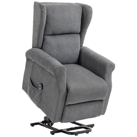 HOMCOM Power Lift Recliner Armchair, Electric Lift Chair for Elderly, Fabric Riser and Reclining Chair with Remote Control, Side Pockets, Extended Footrest, for Living Room, Charcoal Grey