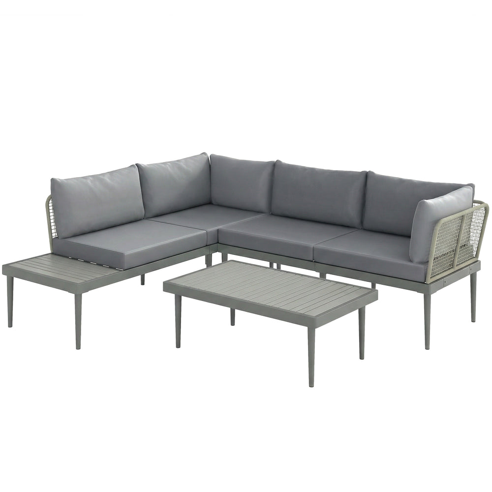 Outsunny Thee-Piece 'L' Rattan Sofa Set - Grey