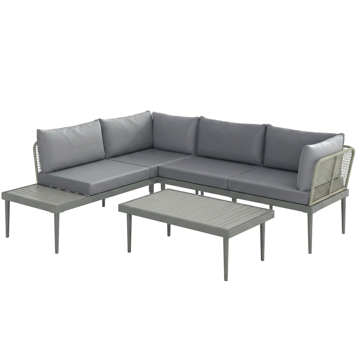 Outsunny Thee-Piece 'L' Rattan Sofa Set - Grey