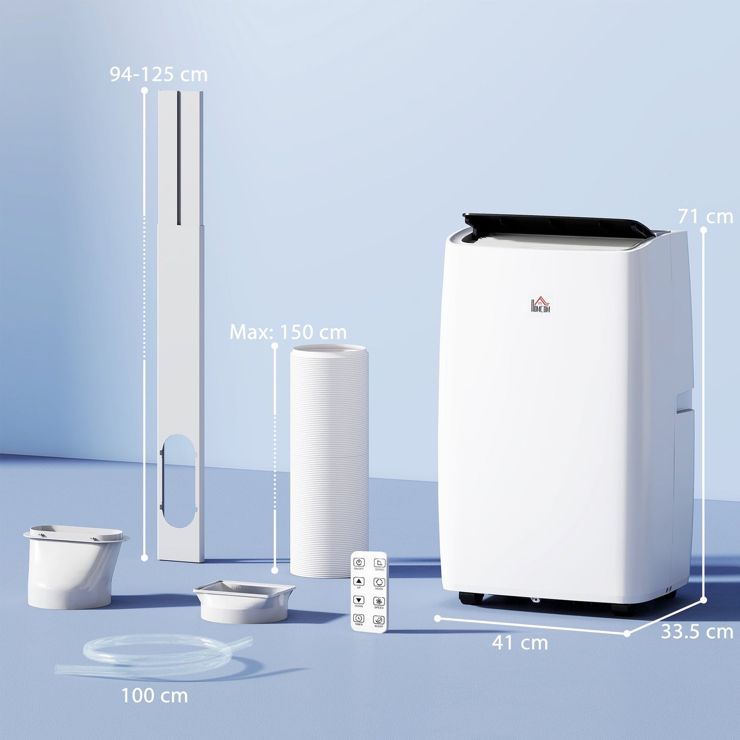 HOMCOM Portable Air Conditioner 14000 BTU, 4-in-1 Air Conditioning Unit, Dehumidifier, Cooling, Fan, Sleep Mode with 3 Speeds, Remote Control, LED Display, 24H Timer, Window Kit, Children Lock, 40m2