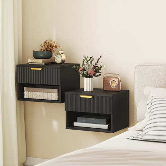 HOMCOM Floating Nightstands Set of 2, Modern Wall Mounted Bedside Tables, Black