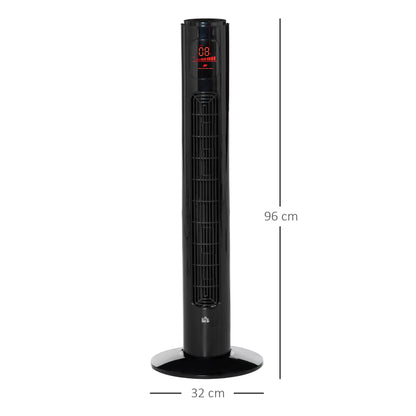 HOMCOM 38'' Freestanding Tower Fan, 3 Speed 3 Mode, 12h Timer, 70 Degree Oscillation, LED Panel, 5M Remote Controller, Black