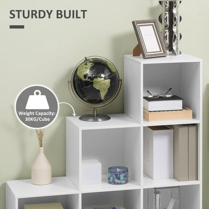 HOMCOM 3-tier Step 6 Cubes Storage Unit Particle Board Cabinet Bookcase Organiser Home Office Shelves - White