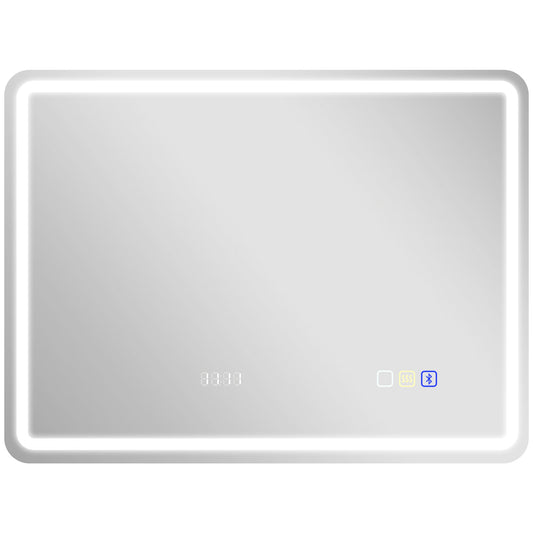 HOMCOM 80 x 60 cm Bluetooth Bathroom Mirror - Silver-Tone