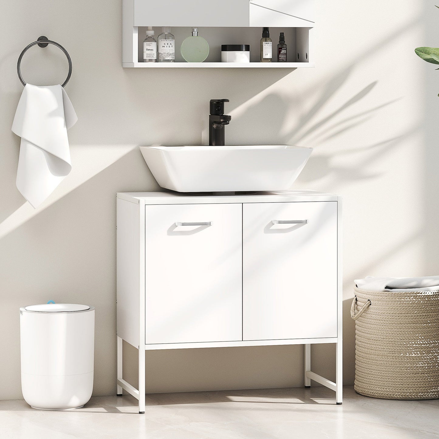 HOMCOM Bathroom Vanity Unit, Under Sink Storage Cabinet with Soft-Close Doors for Basin without or with Pedestal, White