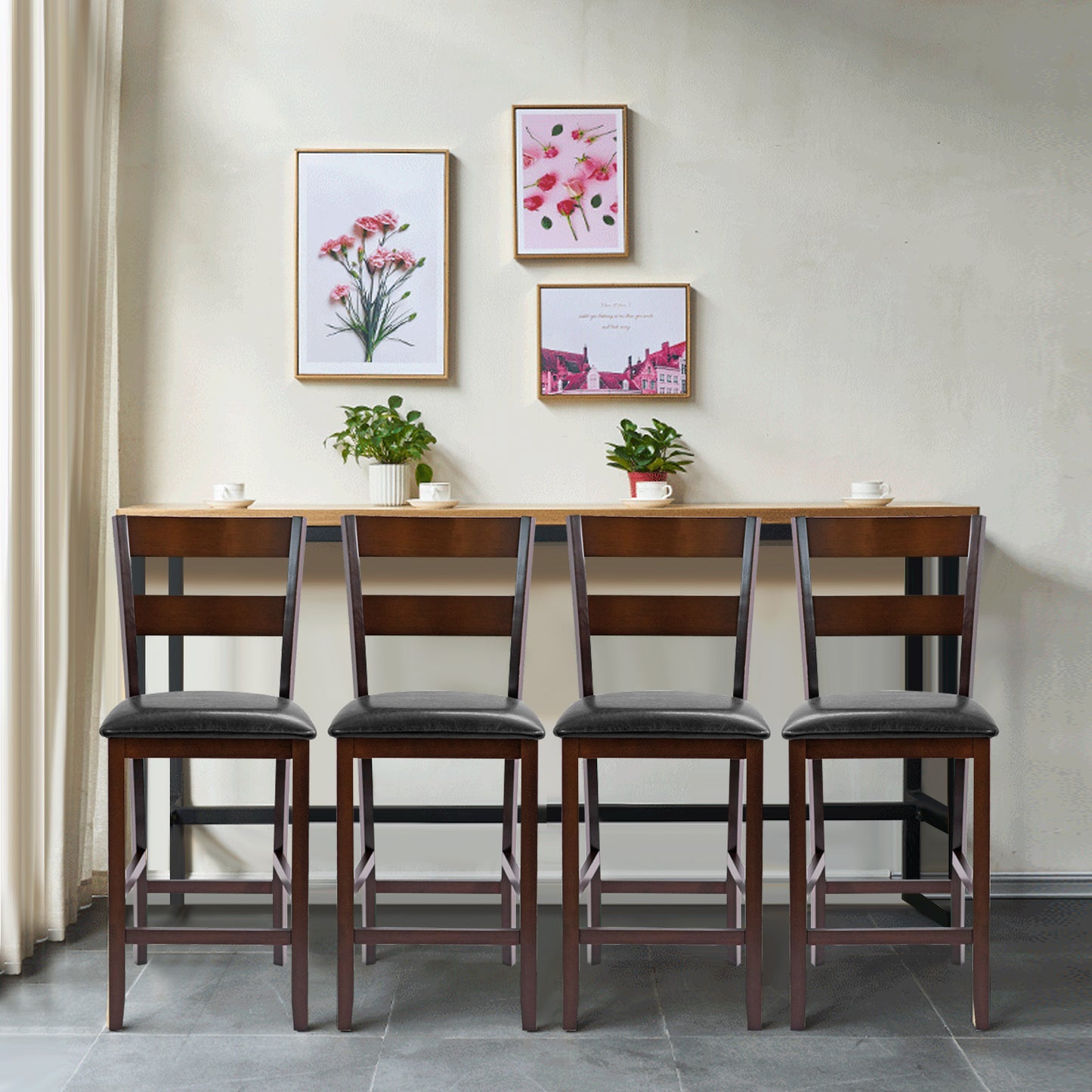 Set of 2 63.5 cm Counter Height Upholstered Bar Stools with Soft Padded Seat