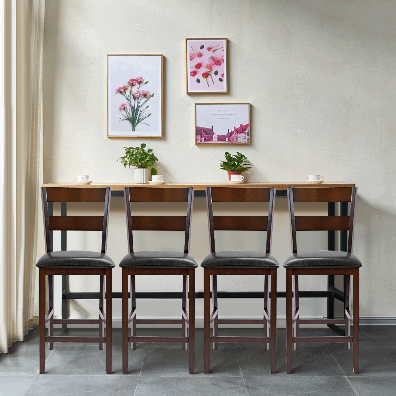Set of 2 63.5 cm Counter Height Upholstered Bar Stools with Soft Padded Seat