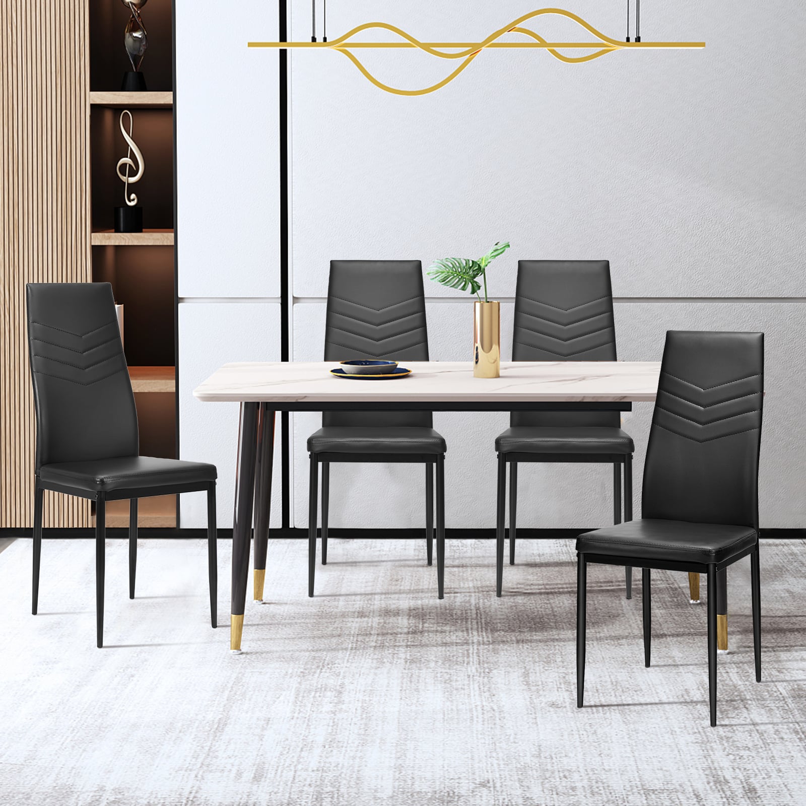4 PCS Armless Side Chairs with Upholstered Cushion and Sturdy Metal Frame-Black