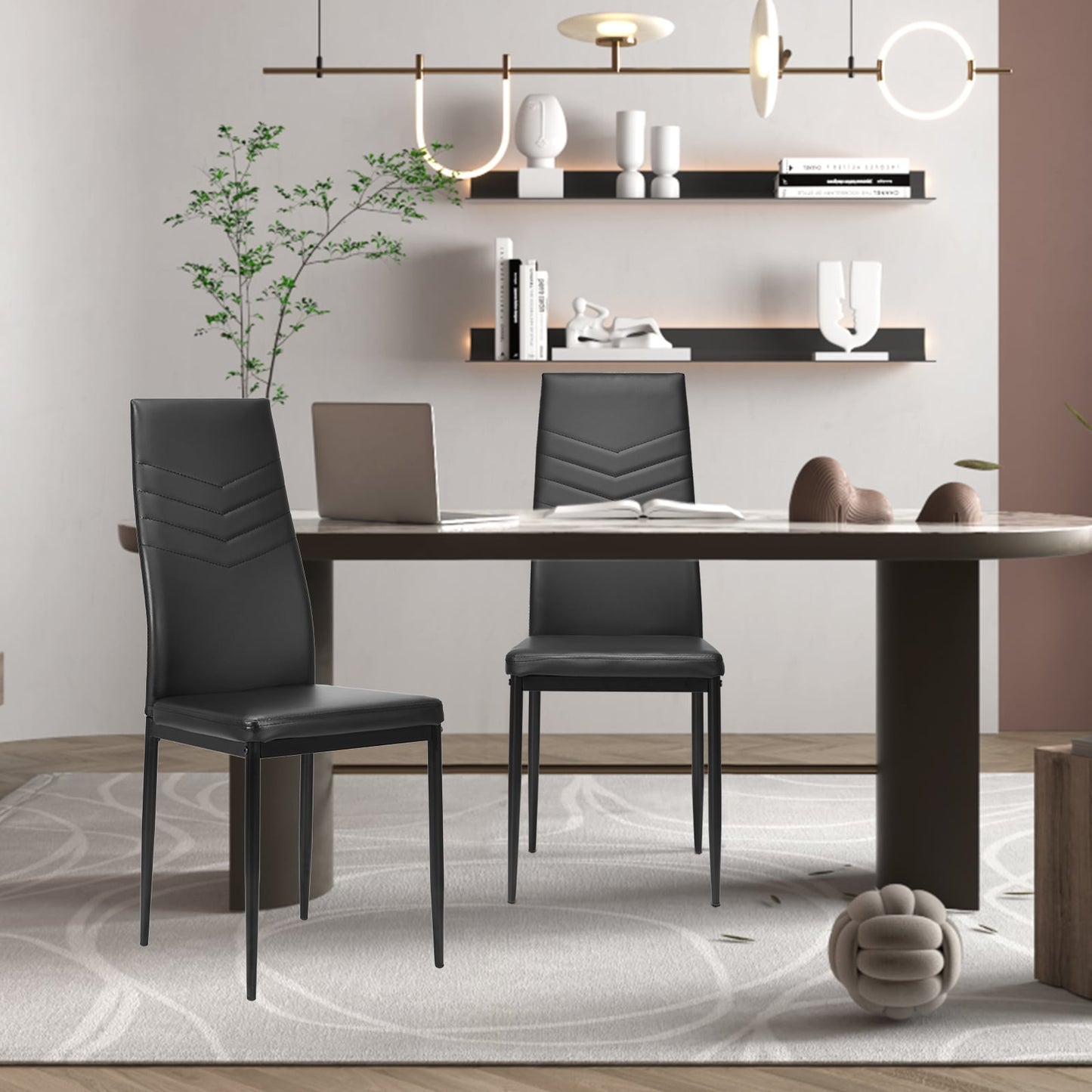 4 PCS Armless Side Chairs with Upholstered Cushion and Sturdy Metal Frame-Black