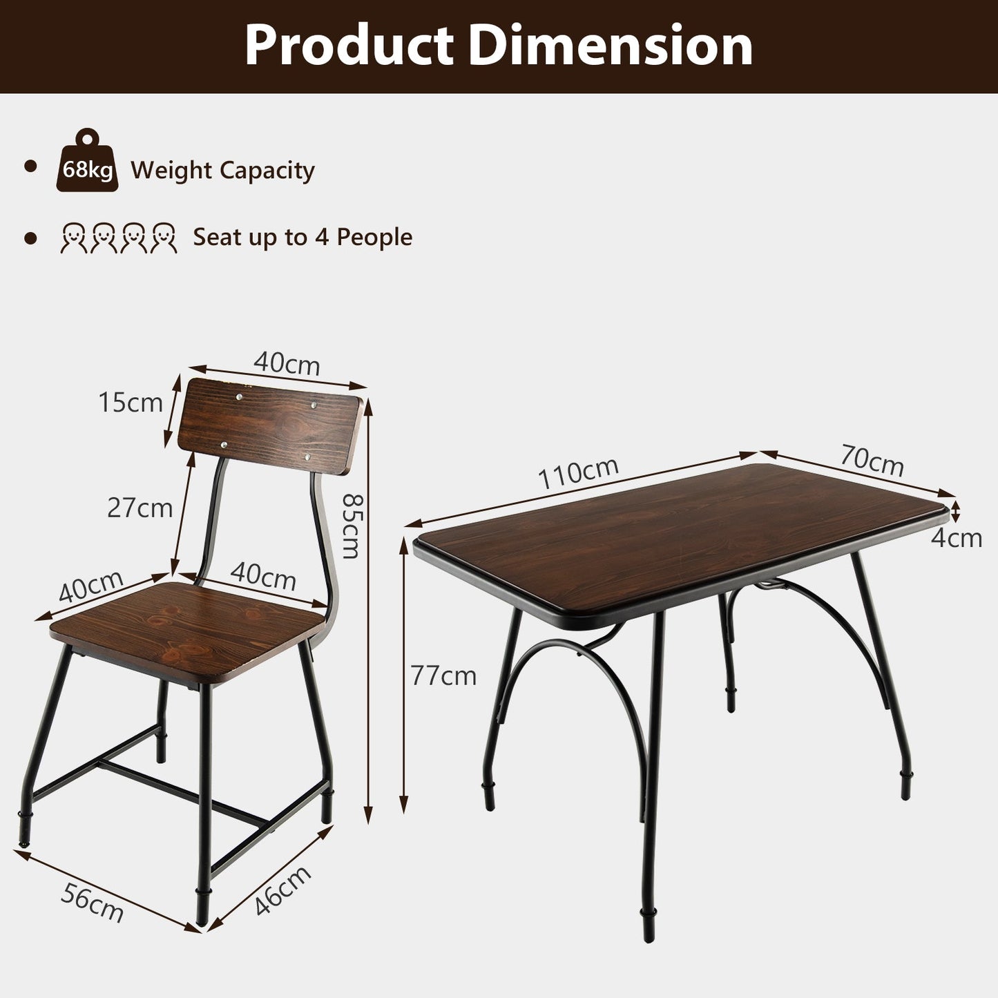 Industrial Style Dining Table with Spacious Tabletop