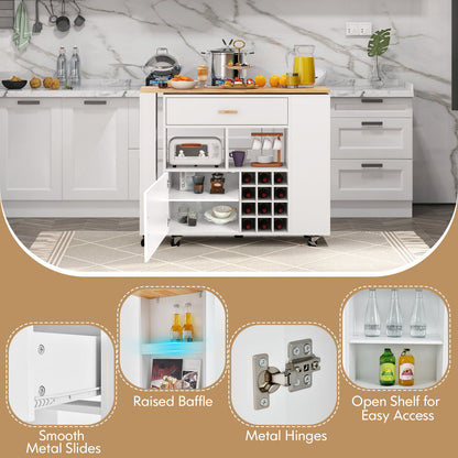 2-in-1 Kitchen Island Cart with Rubber Wood Top-White