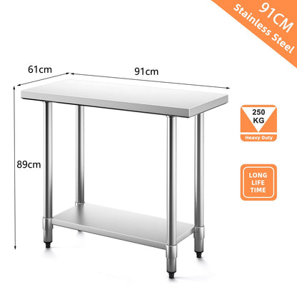 Kitchen Table with Height Adjustable Shelf and Adjustable Feet-61 x 91 cm