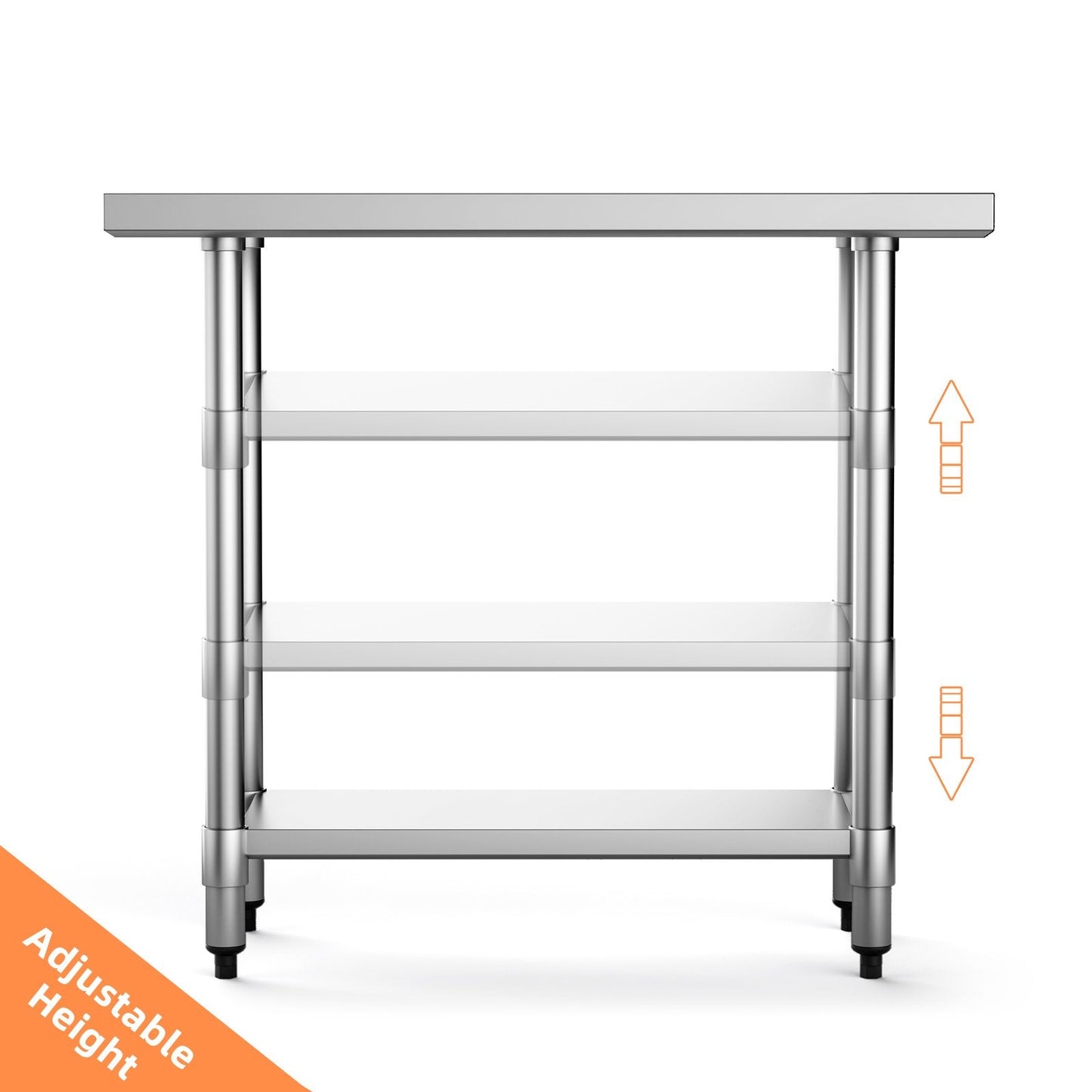 Kitchen Table with Height Adjustable Shelf and Adjustable Feet-61 x 91 cm