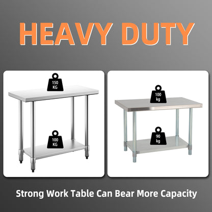 Kitchen Table with Height Adjustable Shelf and Adjustable Feet-61 x 91 cm