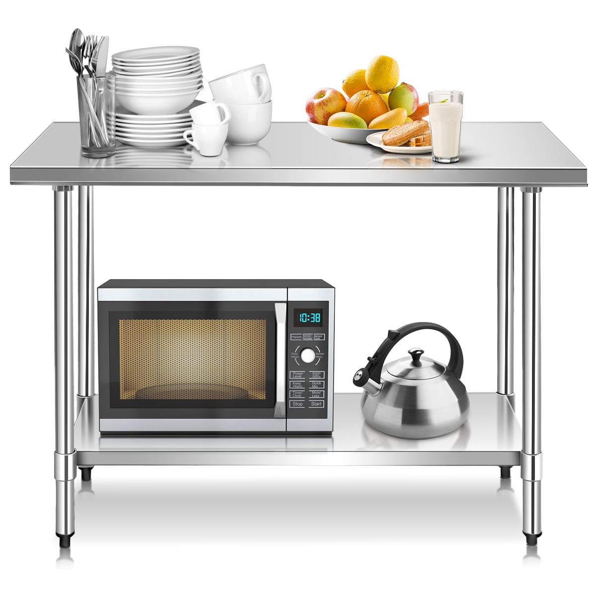 Kitchen Table with Height Adjustable Shelf and Adjustable Feet-61 x 122 cm