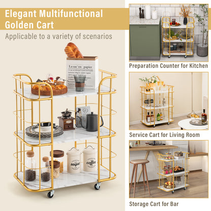 3-Tier Rolling Buffet Serving Cart with Lockable Wheels and Handles-Golden