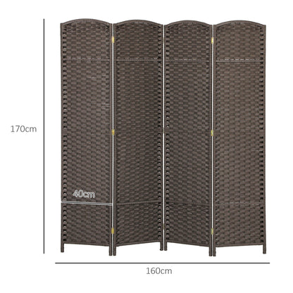 HOMCOM 4 Panel Folding Room Divider, Freestanding Privacy Screen for Living Room, Bedroom and Office, 160 x 170cm, Brown