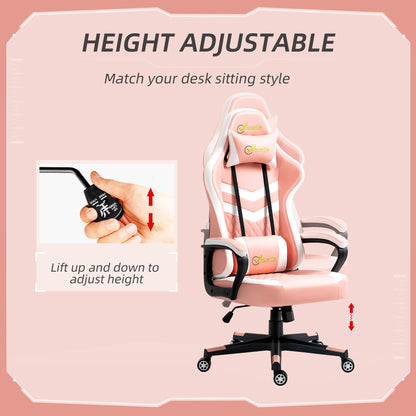 Vinsetto Racing Gaming Chair with Lumbar Support, Headrest, Swivel Wheel, PVC Leather Gamer Desk Chair for Home Office, Pink