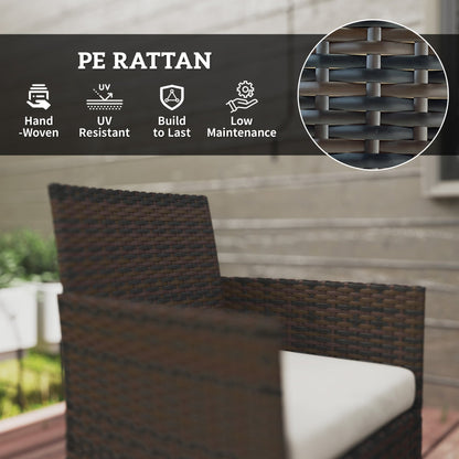 Outsunny 4 Piece Rattan Garden Furniture Sofa Set with Loveseat, Armchairs, Glass-Top Coffee Table and Cushions, Brown