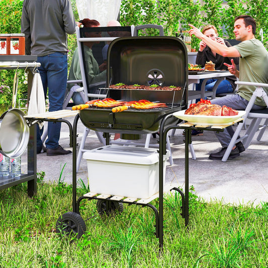 Outsunny Charcoal Barbecue Grill Portable BBQ Grill with 1840 cm√Ç¬≤ Cooking Area, 3 Shelves, Adjustable Vent, Lockable Lid, Wheels for Outdoor Cooking, Garden Party, Black