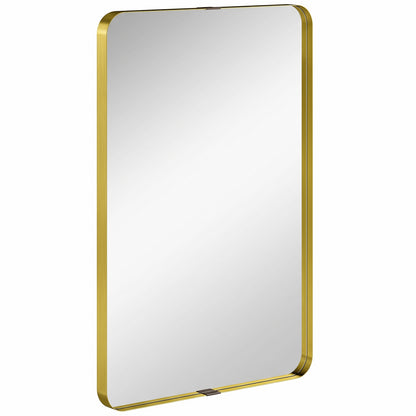 HOMCOM Rectangular Wall Mirror, 90 x 60 cm Wall Mounted Bathroom Mirror w/ Aluminium Alloy Frame and Tempered Glass, Gold Tone