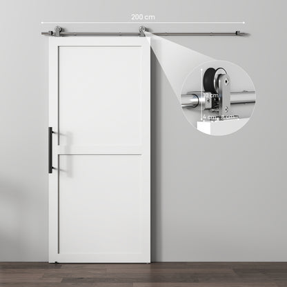 HOMCOM Sliding Door Hardware Kit Smooth Quiet 304 Stainless Steel for 200cm Track Sliver Tone