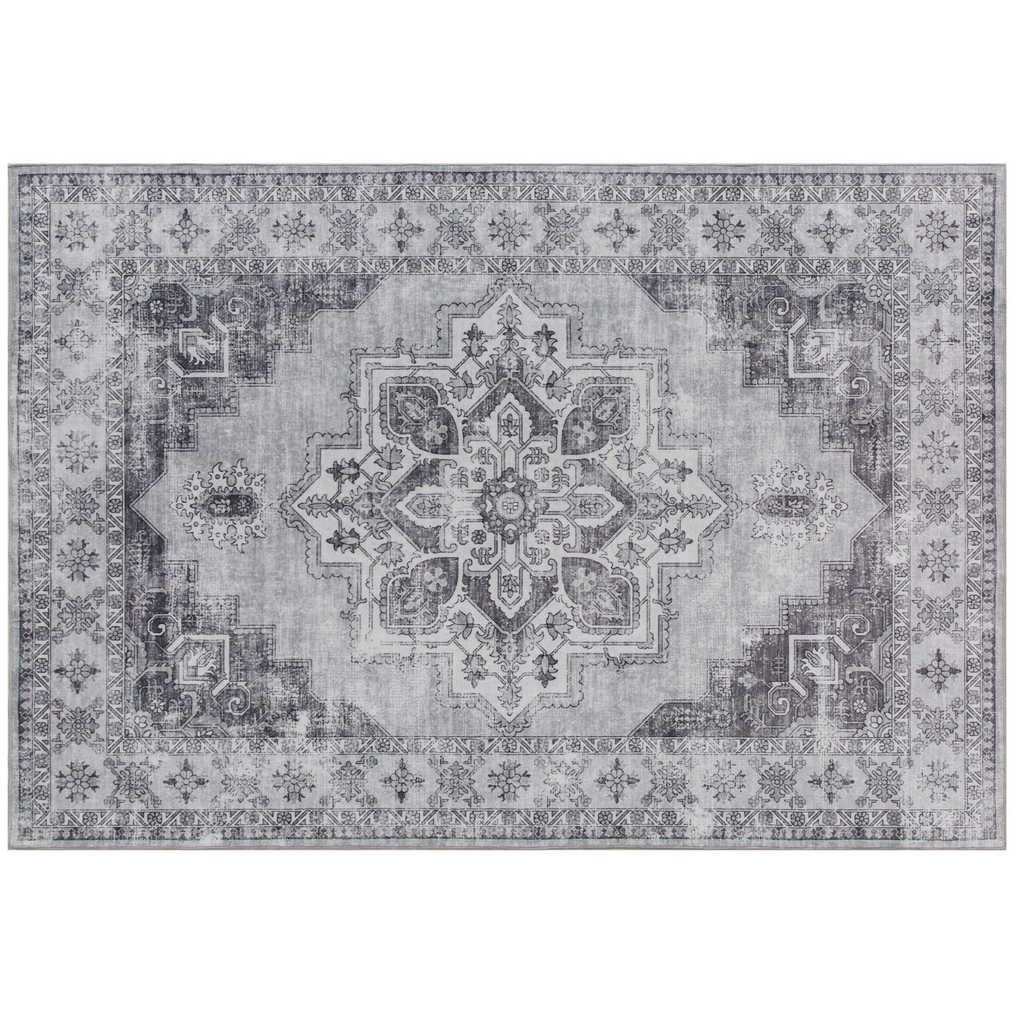 HOMCOM Vintage Area Rug, Non-Slip Washable Rug, Flannel Floor Carpet for Living Room, Bedroom, Dining Room, Home Office, 290 x 200 cm, Grey