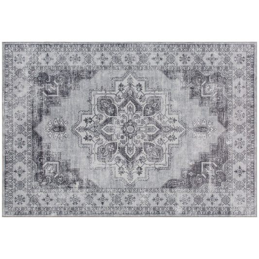 HOMCOM Vintage Area Rug, Non-Slip Washable Rug, Flannel Floor Carpet for Living Room, Bedroom, Dining Room, Home Office, 290 x 200 cm, Grey