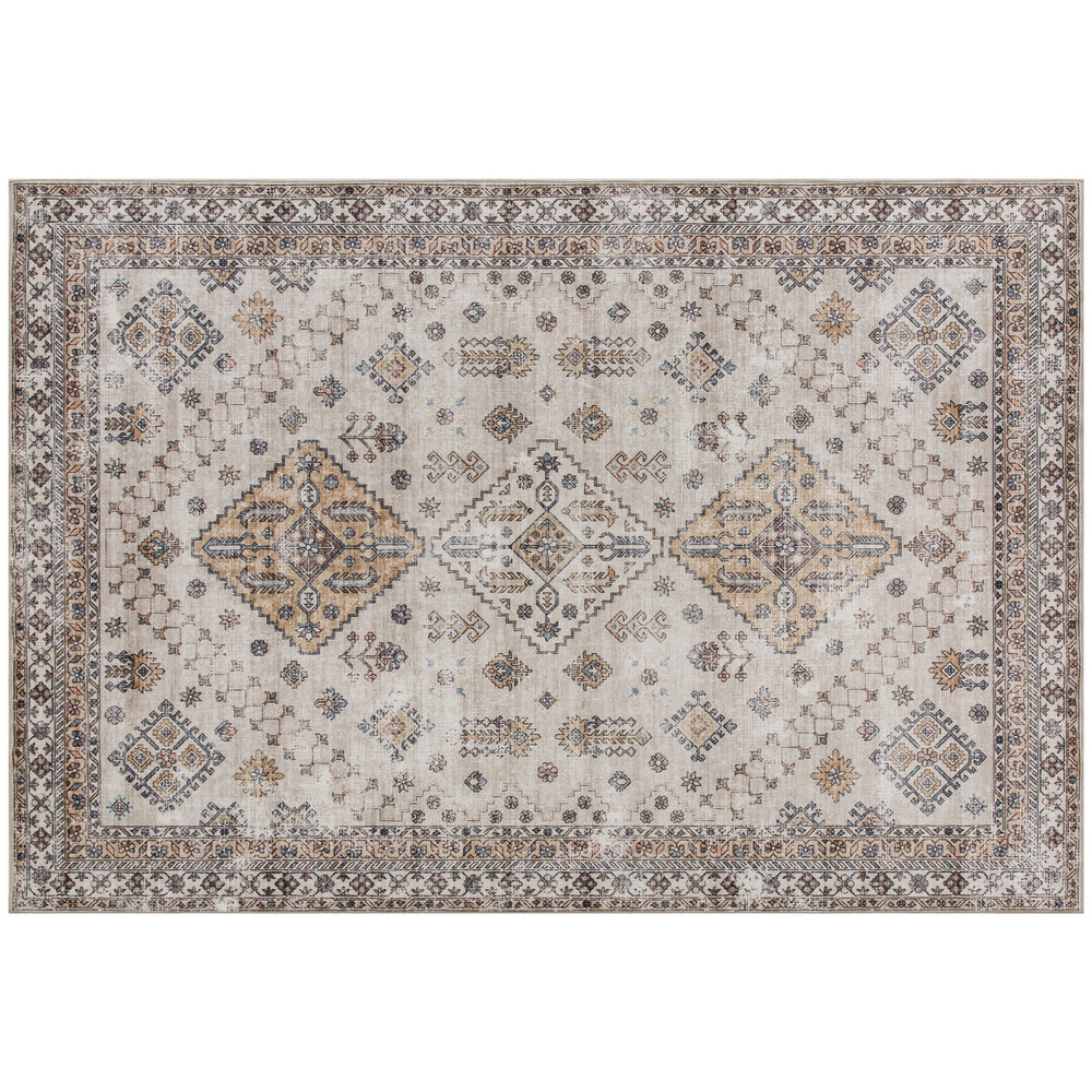 HOMCOM Vintage Area Rug, Non-Slip Washable Rug, Flannel Floor Carpet for Living Room, Bedroom, Dining Room, Home Office, 170 x 120 cm, Beige