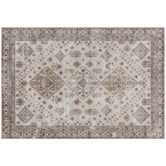 HOMCOM Vintage Area Rug, Non-Slip Washable Rug, Flannel Floor Carpet for Living Room, Bedroom, Dining Room, Home Office, 170 x 120 cm, Beige