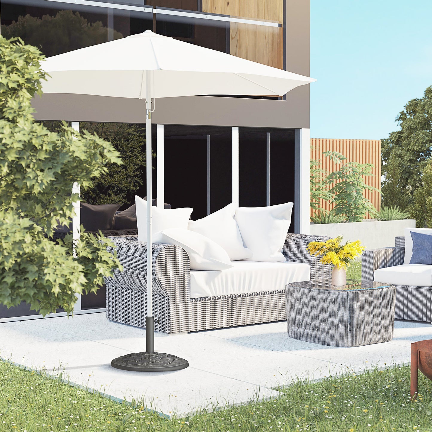 Outsunny 19KG Resin Umbrella Base Garden Parasol Base Stand Round Sun Shade Holder Suitable For Pole Between Î¦38mm to Î¦48mm