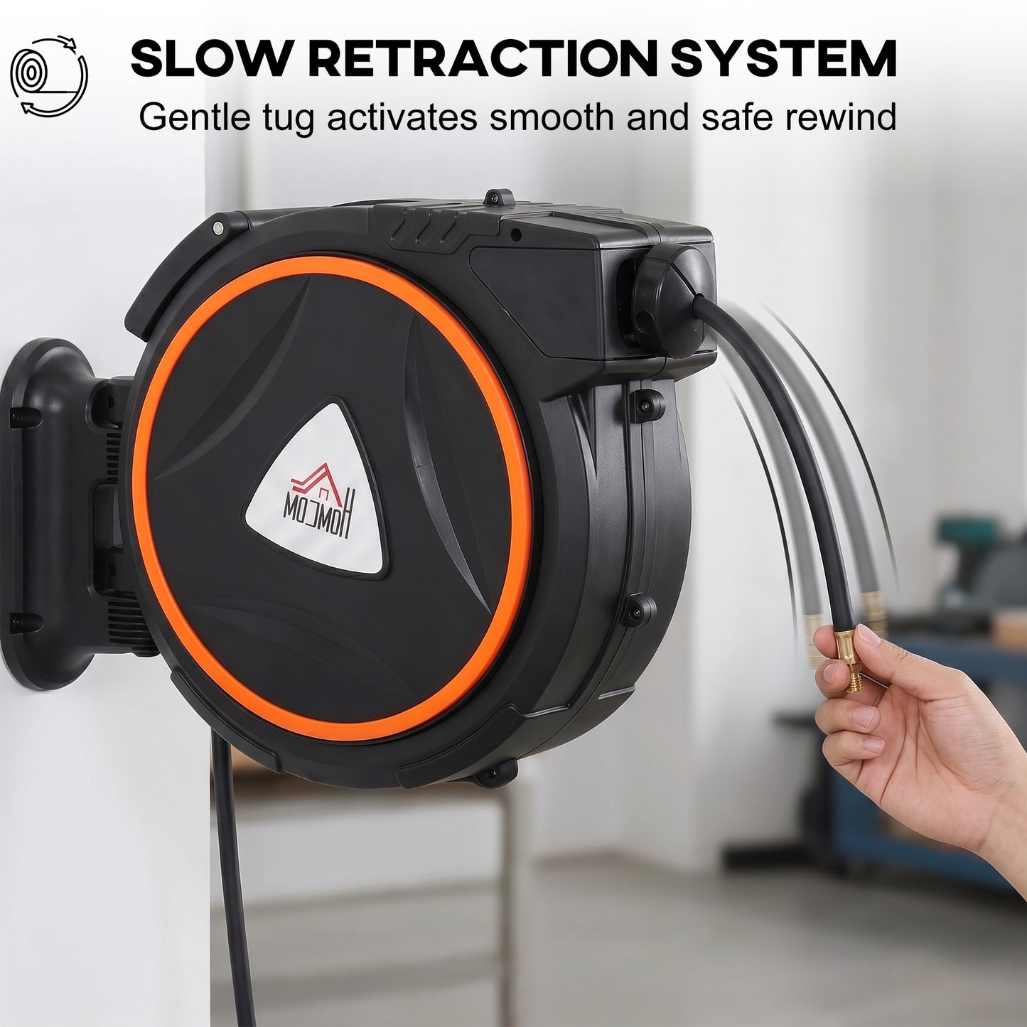 HOMCOM Auto Rewind Hose Reel, Retractable Air Hose Reel 15 m + 1.5 m, 150 Bar with 1/4" BSPT Connector, Black