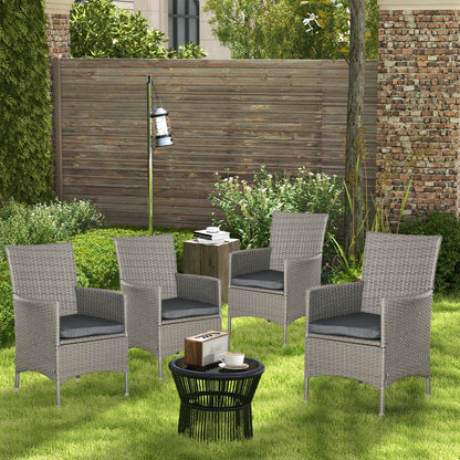 Outsunny Set of Four Rattan Armchairs, with Cushions - Grey
