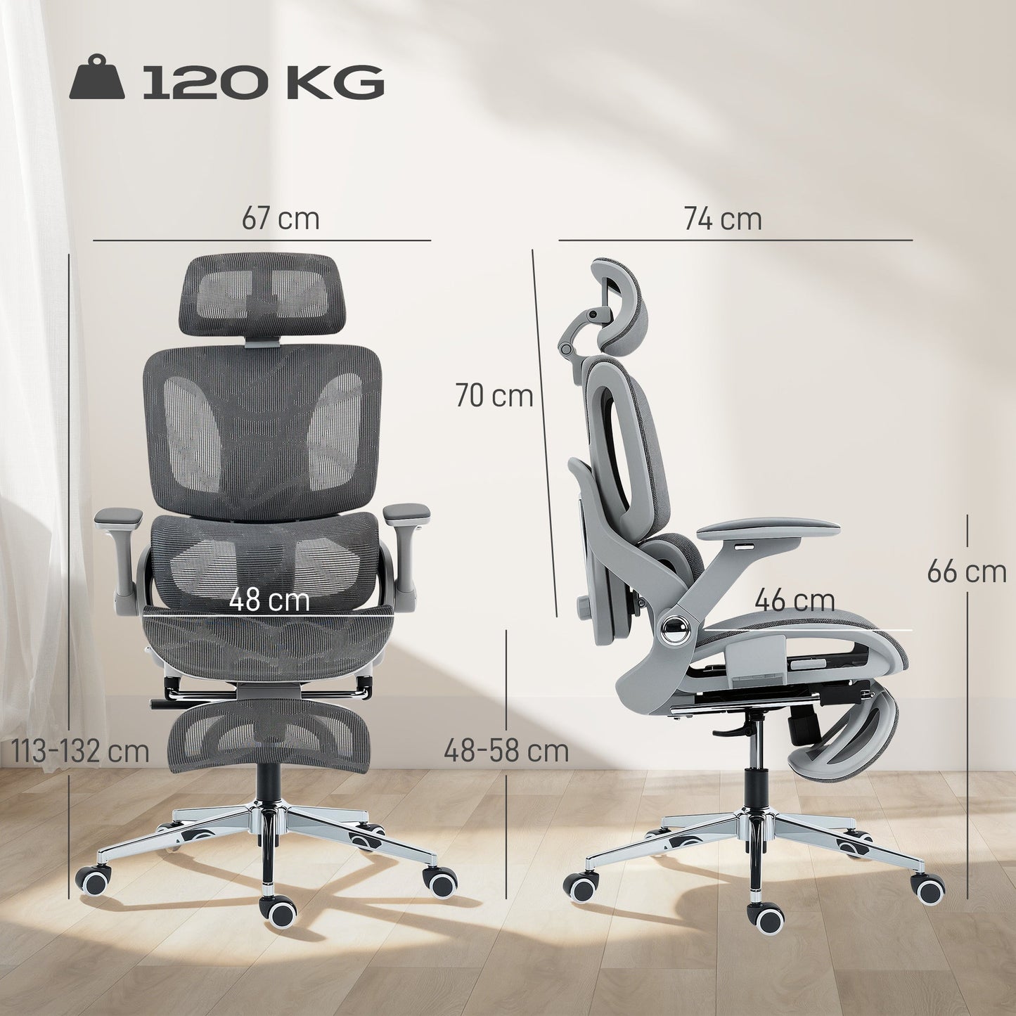 HOMCOM Ergonomic Office Chair, High Back Mesh Desk Chair, Grey