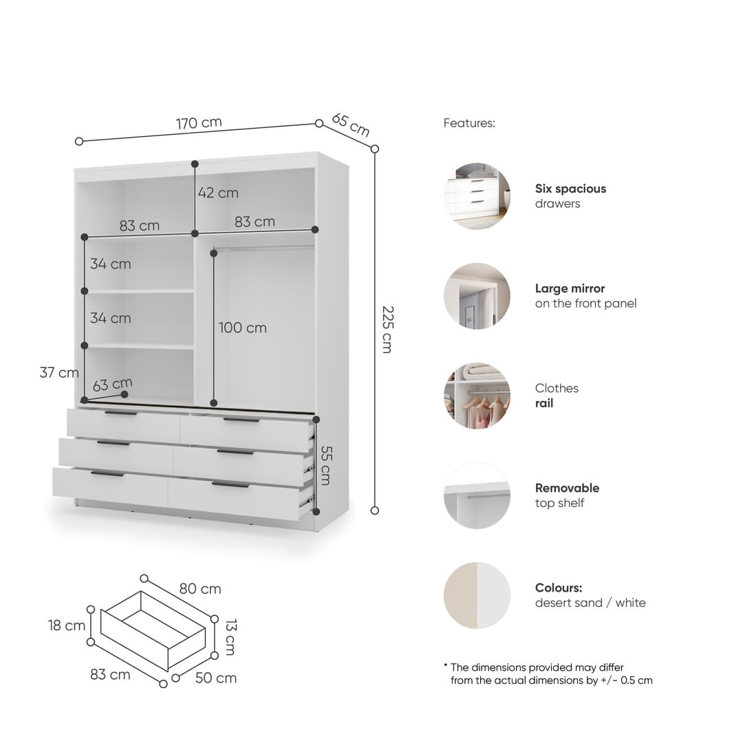 Kera Sliding Door Wardrobe 170cm