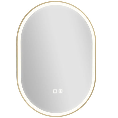 HOMCOM Bathroom Mirror with LED Lights, 100x70cm Oval Bathroom Mirror, Dimmable, Bluetooth, Anti-Fog, Gold Tone