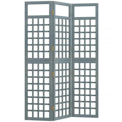 Outsunny 3-Panel Garden Privacy Screen, Freestanding Foldable Wooden Outdoor Divider/Trellis, Decorative Privacy Screen, Grey