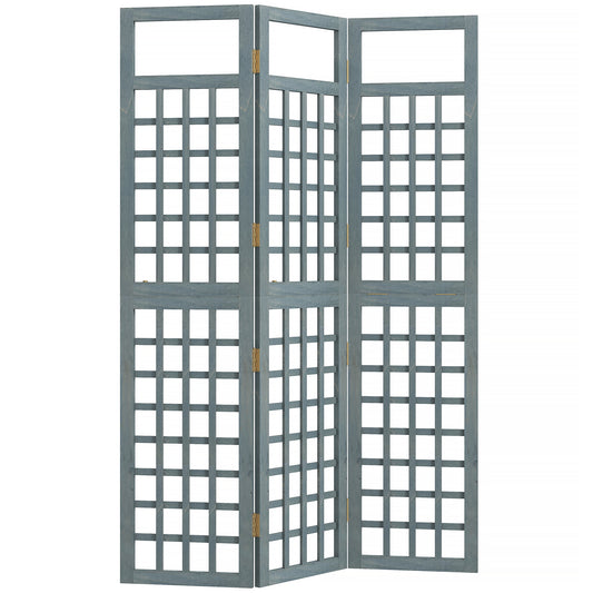 Outsunny 3-Panel Garden Privacy Screen, Freestanding Foldable Wooden Outdoor Divider/Trellis, Decorative Privacy Screen, Grey