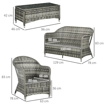 Outsunny Four-Piece Rattan Sofa Set, with Glass-Top Table - Orange