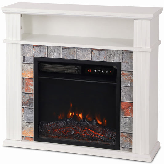 HOMCOM Freestanding Electric Fireplace Suite, 1800W, Open Shelf, Electric Fire and Surround with LED Flame, Remote, White