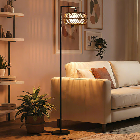 HOMCOM Boho Dimmable Floor Lamp - Black