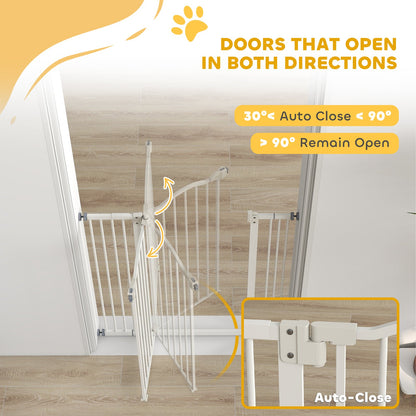 PawHut Pressure Fit Dog Stair Gate No Drilling Safety Gate Auto Close for Doorways, Hallways, 74-100cm Adjustable, 94cm Tall, White